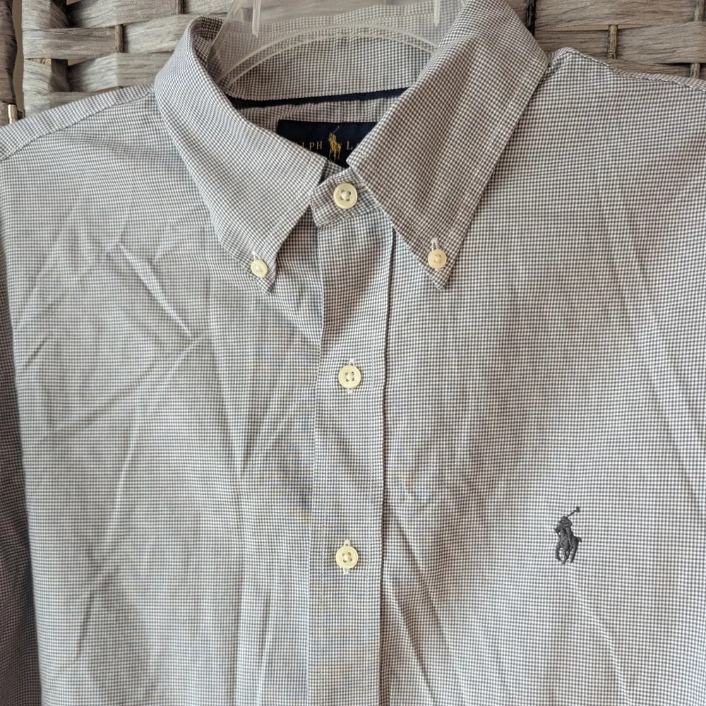 Ralph Lauren Button Down Navy Gingham Slim Fit Non Iron Sz L Preppy Pony Logo